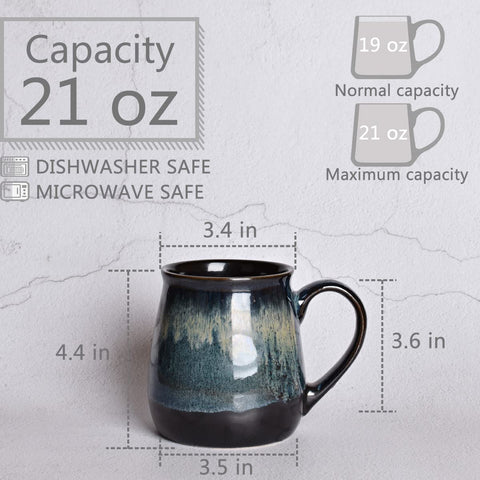 Taza Bosmarlin para oficina, cerámica azul profundo con gran capacidad.