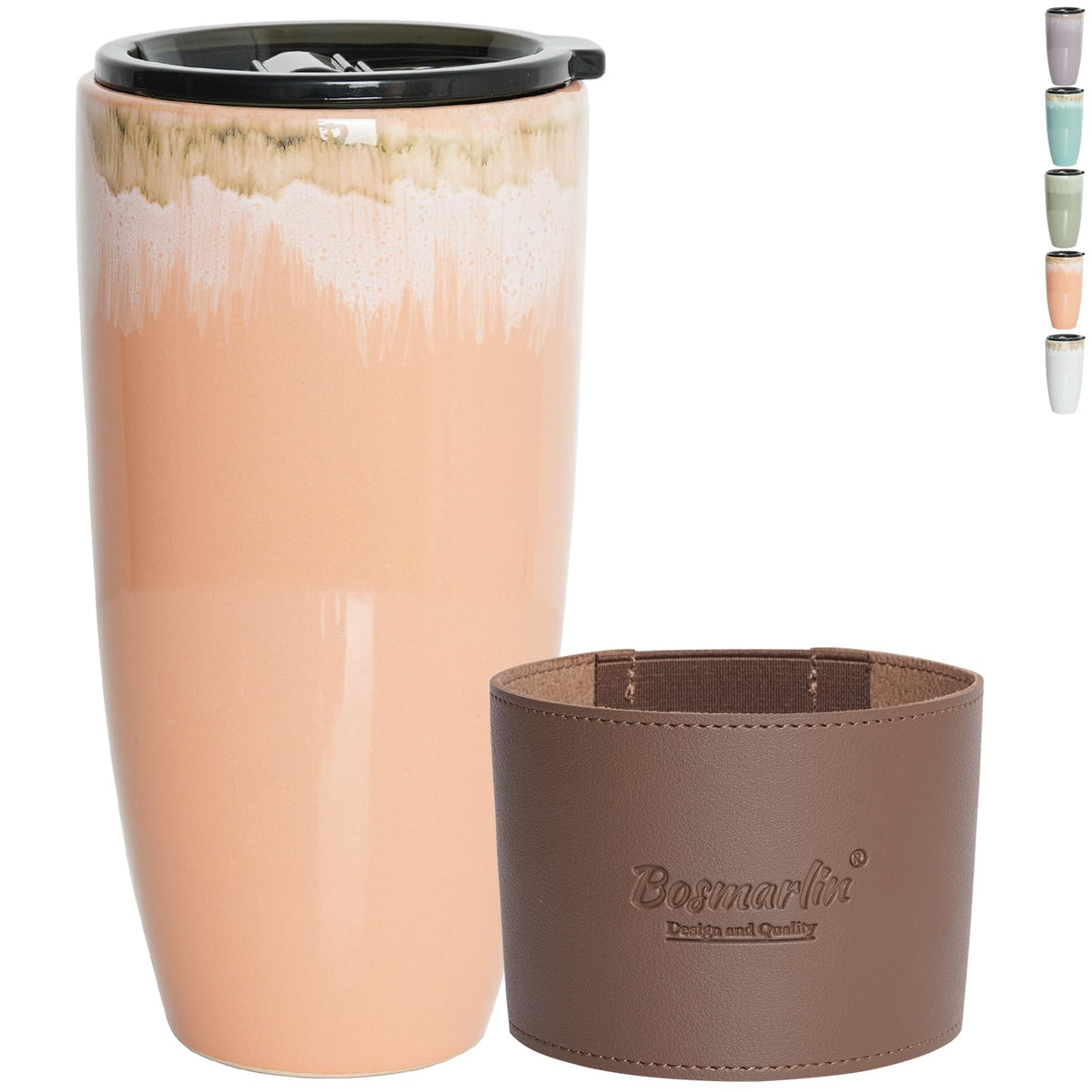 Bosmarlin taza cerámica de viaje 21 oz con tapa, ideal para café en movimiento