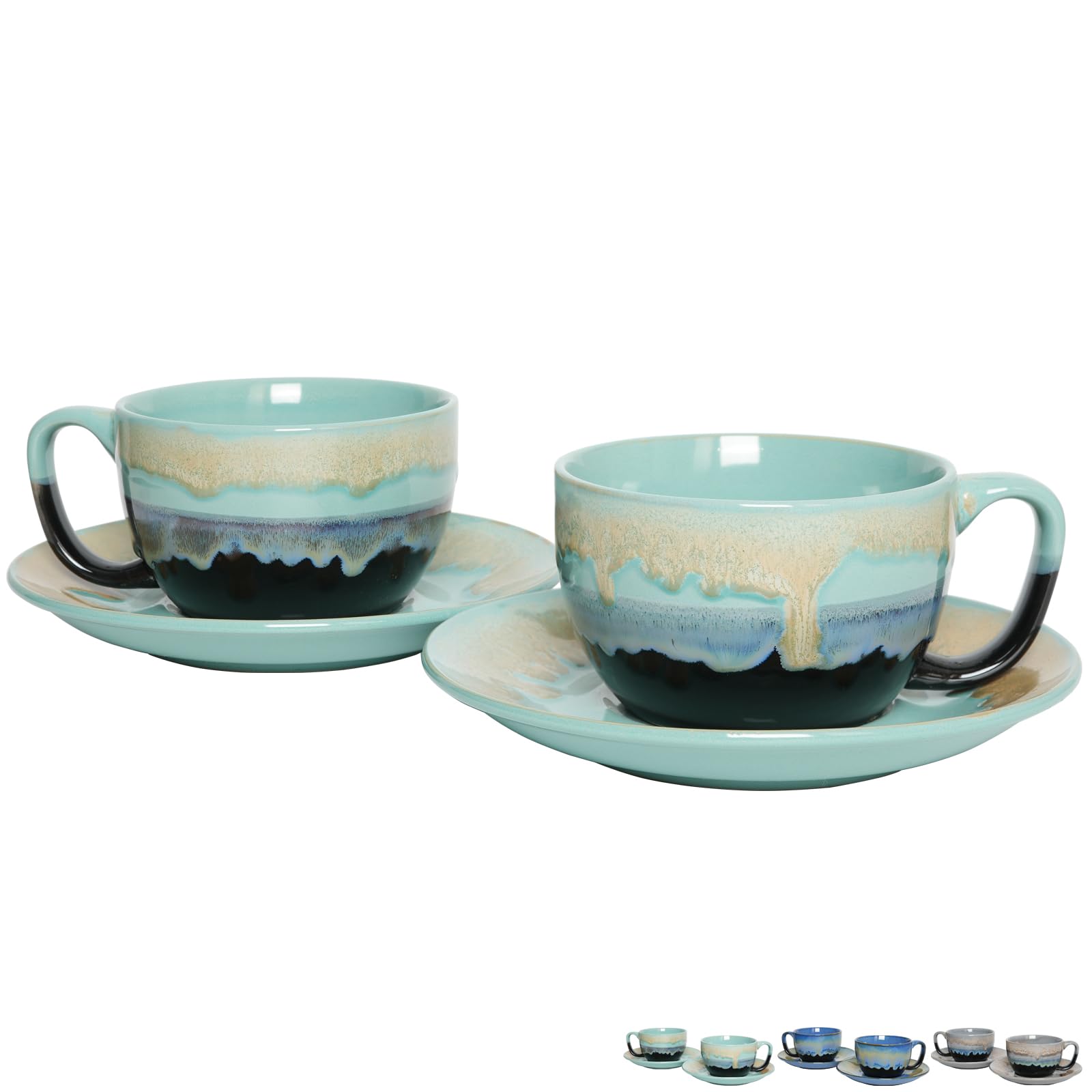 Bosmarlin taza cappuccino cerámica con platillo azul pastel, ideal para café con leche