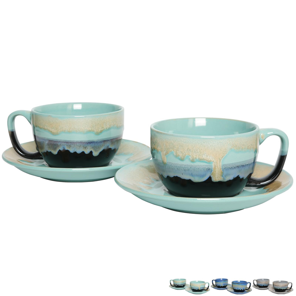 Bosmarlin taza cappuccino cerámica con platillo azul pastel, ideal para café con leche