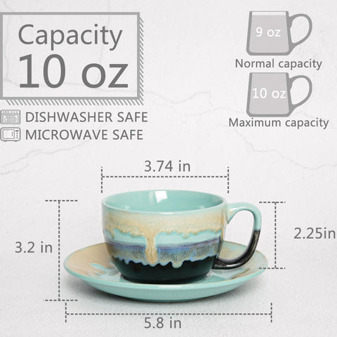 Bosmarlin taza cappuccino cerámica con platillo azul pastel, perfecto para café expreso suave