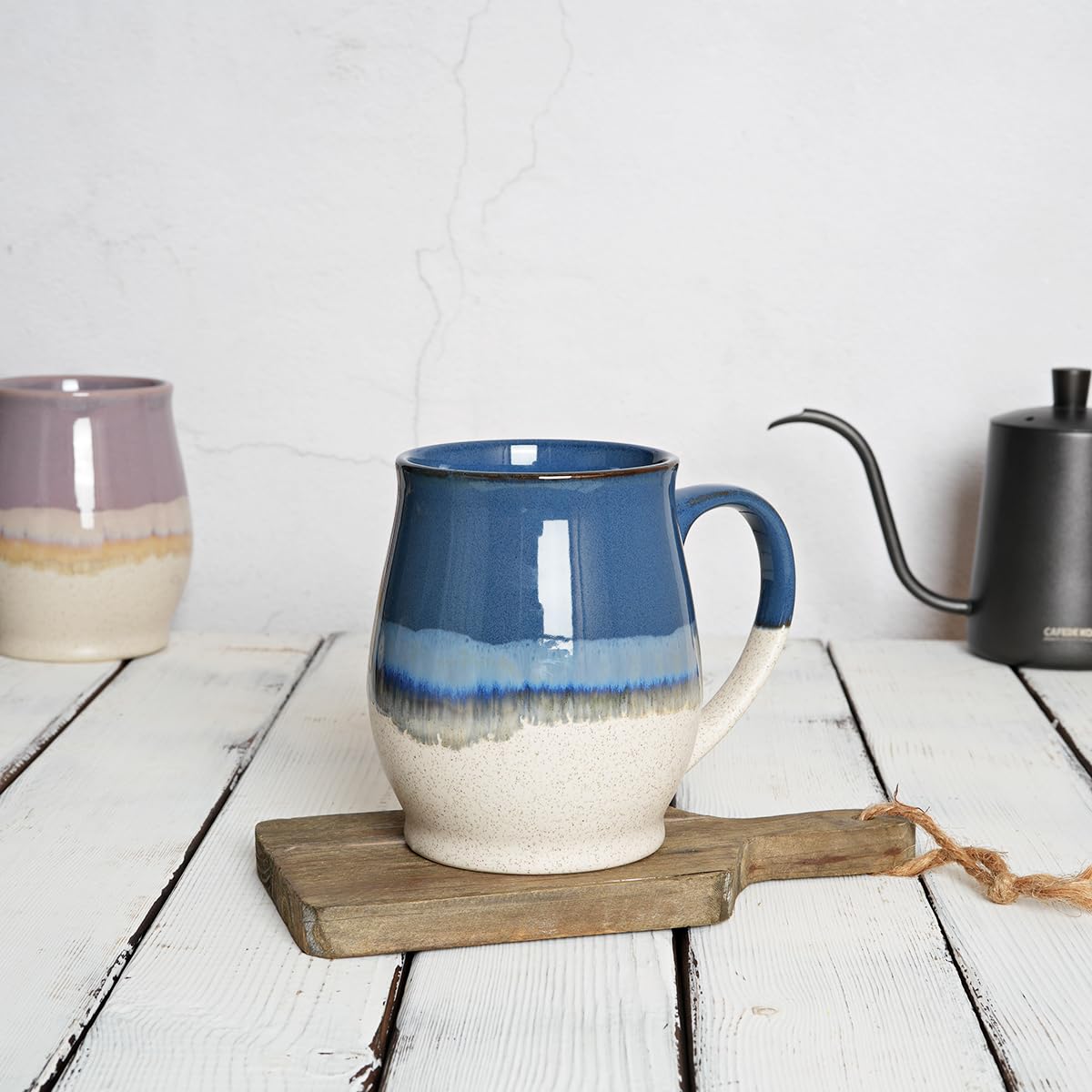 Bosmarlin taza cerámica 25oz, apta para lavavajillas y microondas para uso diario.