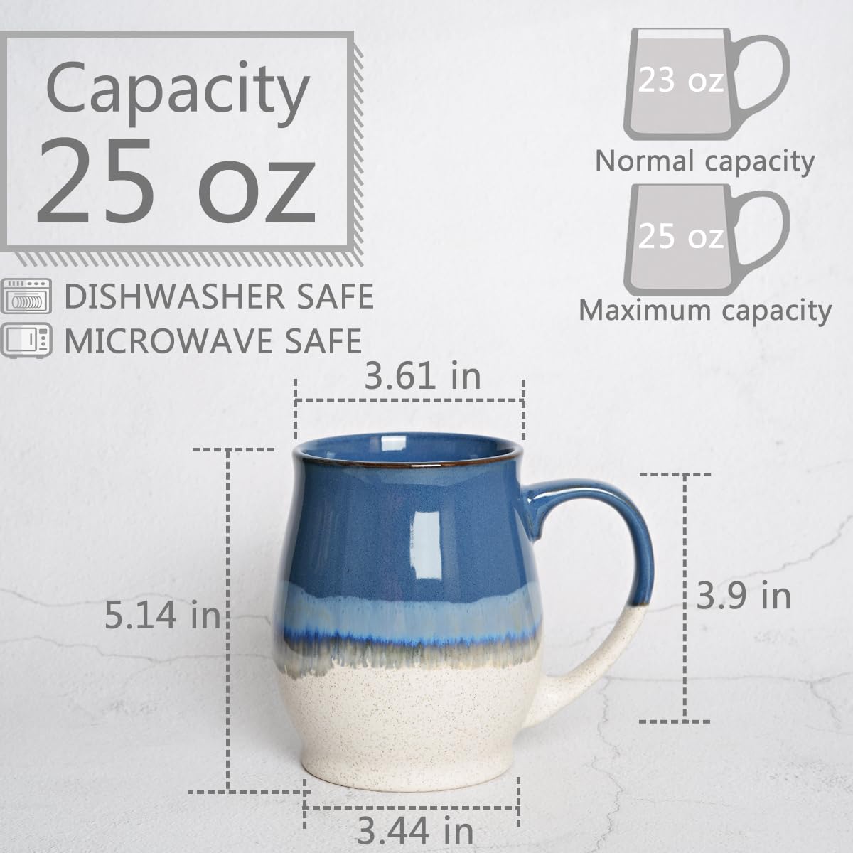 Bosmarlin taza cerámica 25oz, asa grande para un agarre cómodo.