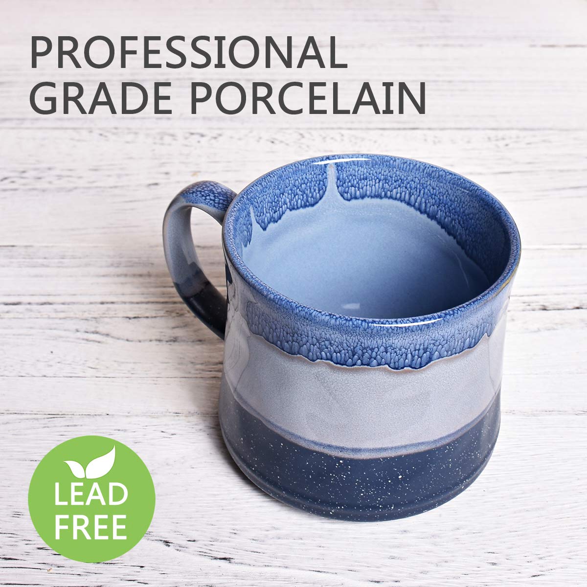 Bosmarlin taza cerámica azul con glaseado reactivo, única para regalos.