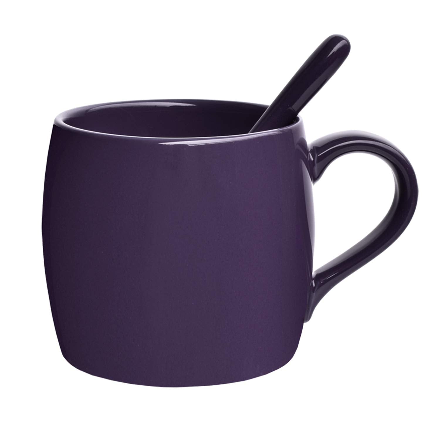 Bosmarlin taza cerámica con cuchara morada vidriada de 14 oz para uso diario