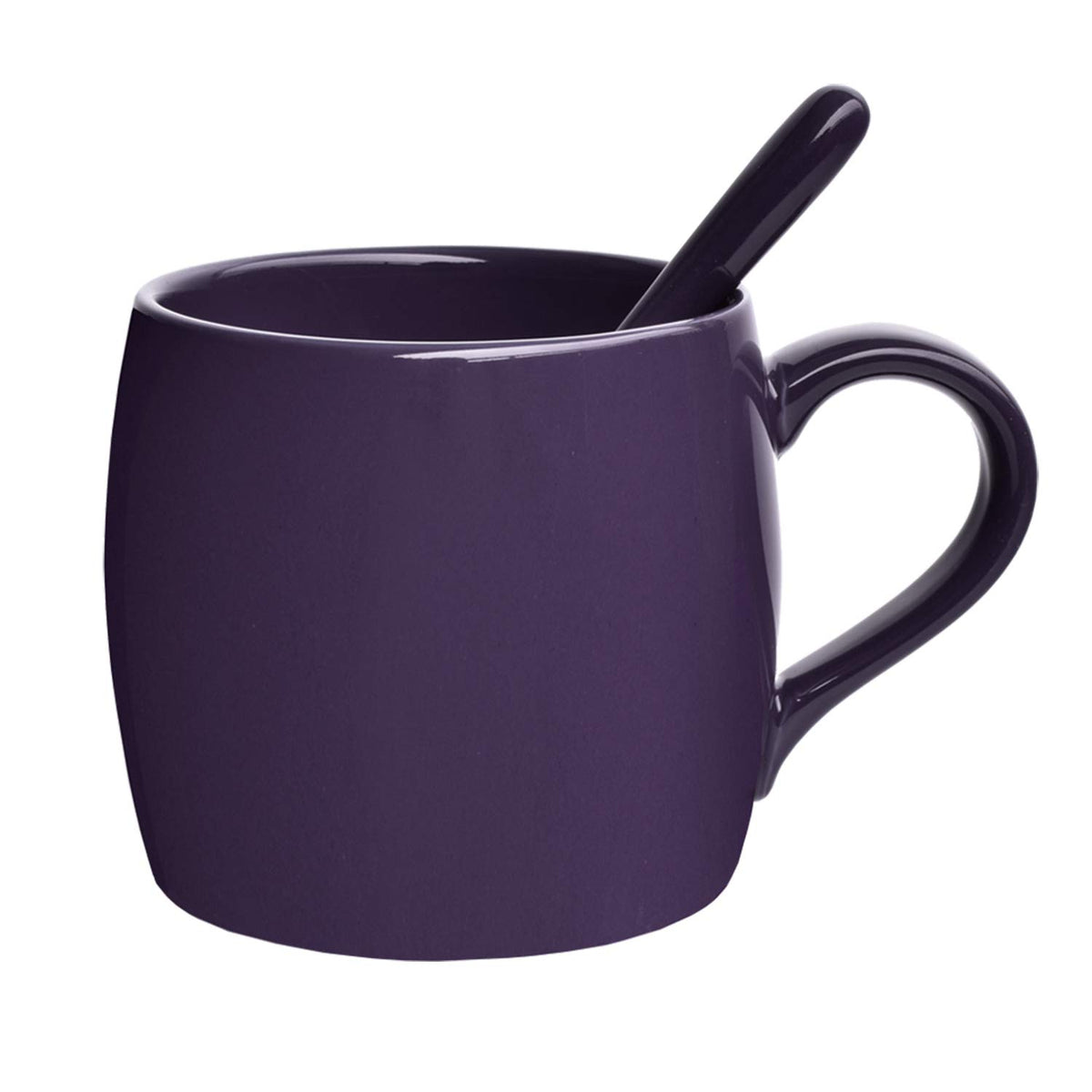 Bosmarlin taza cerámica con cuchara morada vidriada de 14 oz para uso diario