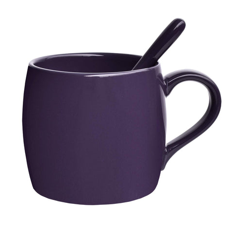 Bosmarlin taza cerámica con cuchara morada vidriada de 14 oz para uso diario