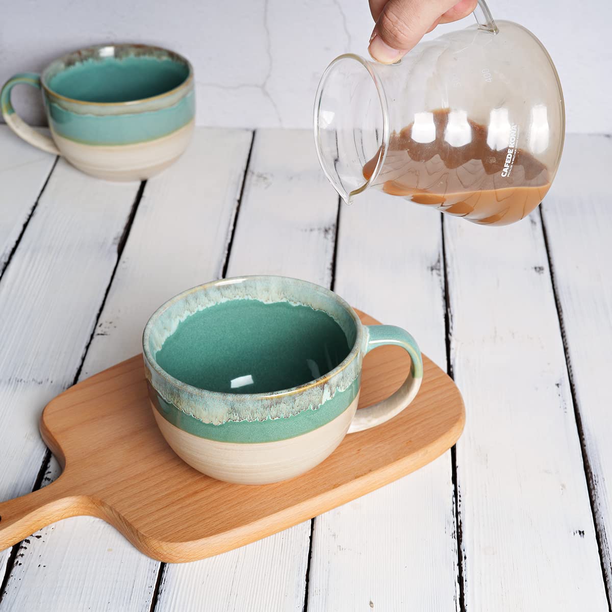 Taza Bosmarlin de cerámica verde, diseño simple y clásico