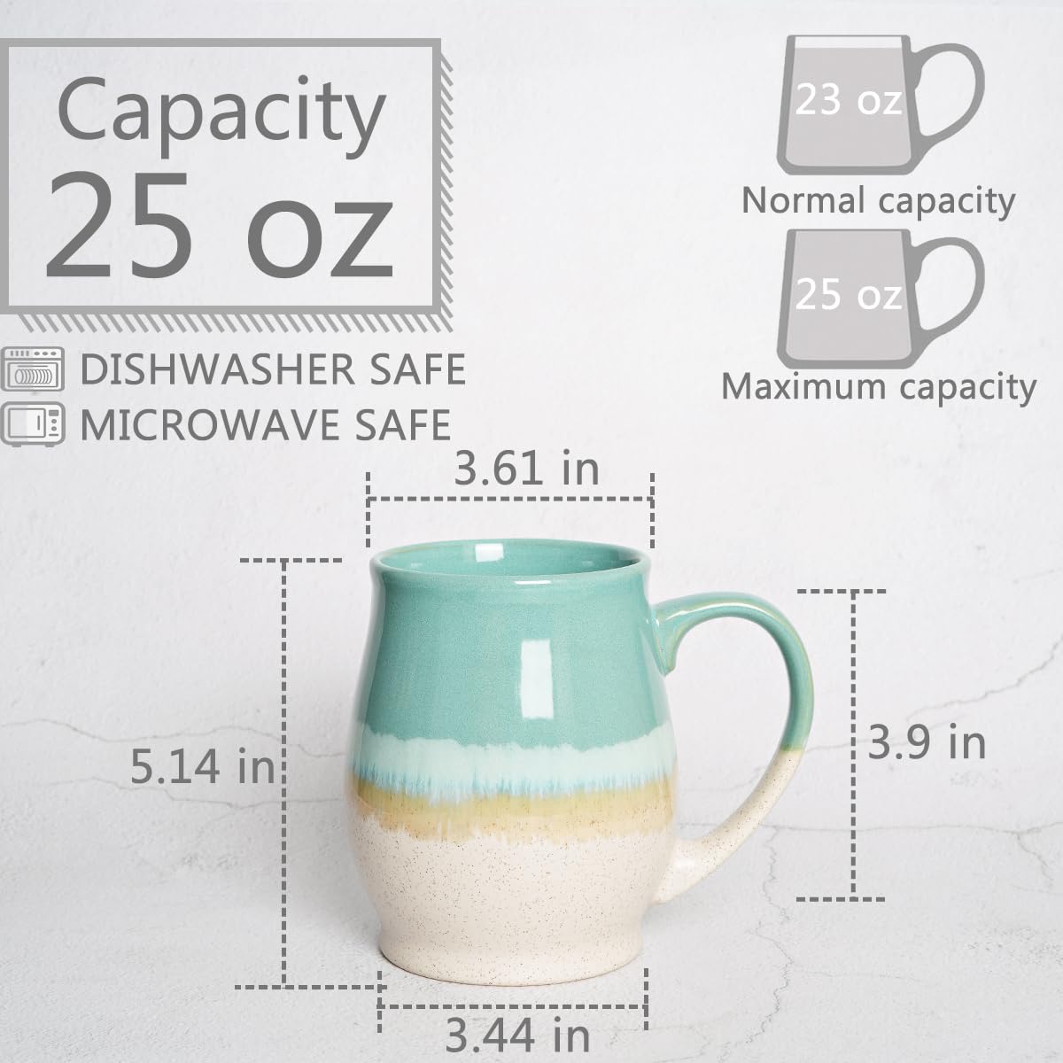Bosmarlin taza cerámica extra grande con asa grande, agarre cómodo