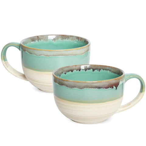Taza Bosmarlin cerámica jumbo verde con dos unidades, ideal para café y sopa