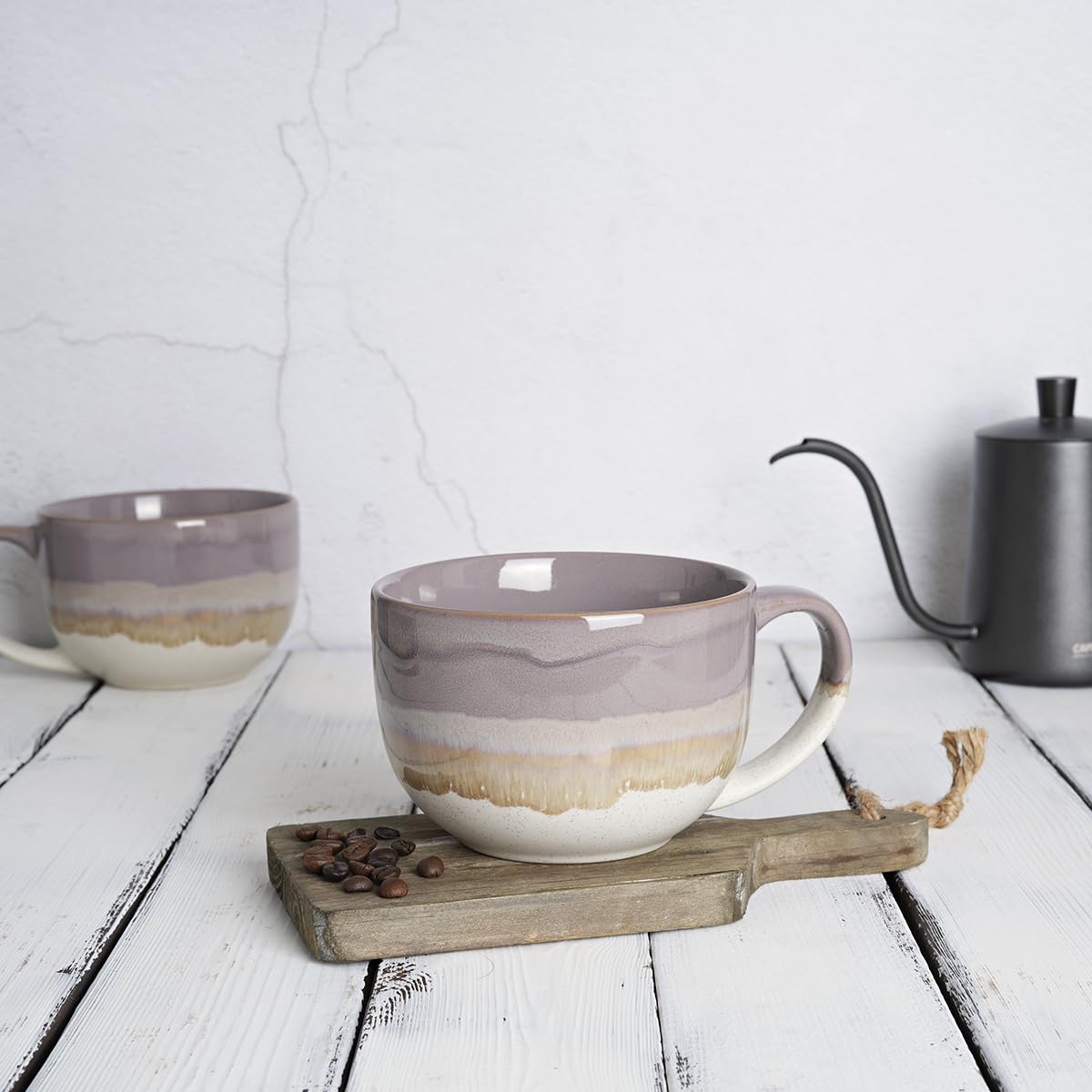 Bosmarlin Taza cerámica jumbo, uso de café, borde amplio y cómodo.