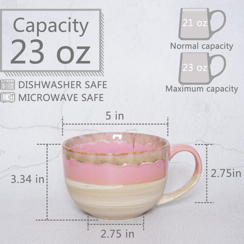 Bosmarlin taza jumbo rosa, asa ergonómica para agarre cómodo
