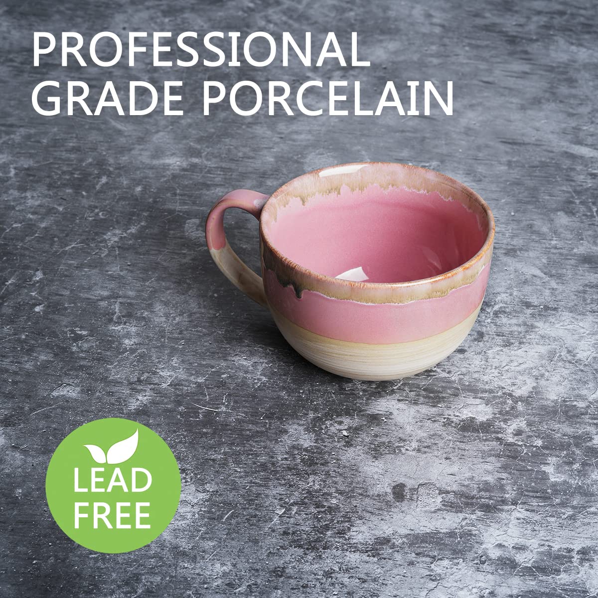 Bosmarlin taza cerámica jumbo rosa, detalle de asa ergonómica