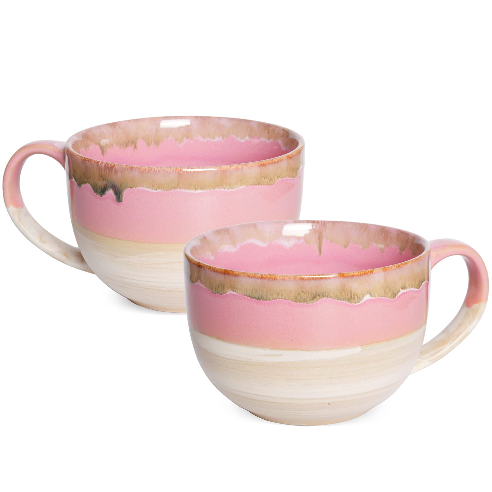 Bosmarlin taza cerámica jumbo de 23 onzas rosa, vista frontal y gran capacidad