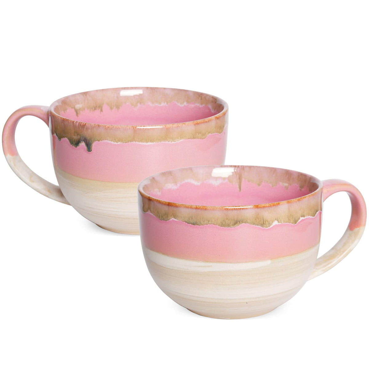 Bosmarlin taza cerámica jumbo de 23 onzas rosa, vista frontal y gran capacidad