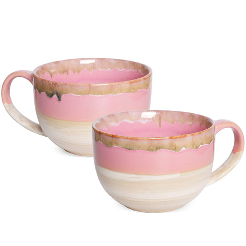 Bosmarlin taza cerámica jumbo de 23 onzas rosa, vista frontal y gran capacidad