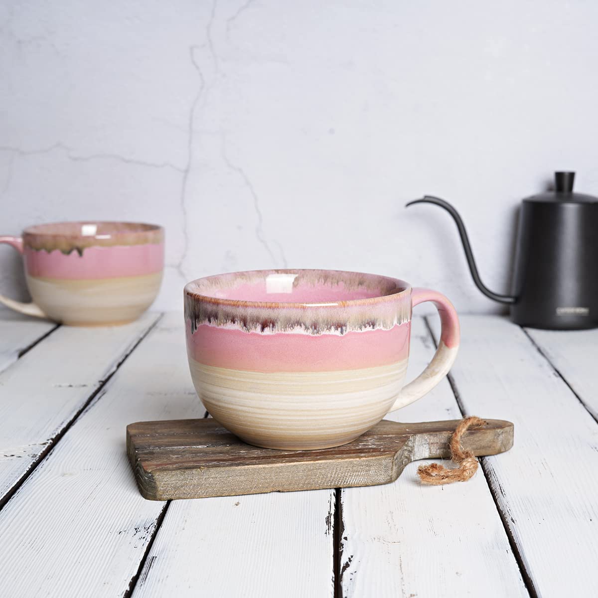 Bosmarlin taza cerámica jumbo rosa, interior para verter con facilidad