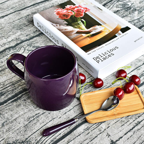 Bosmarlin taza cerámica con mango en forma de interrogación morado para agarre cómodo