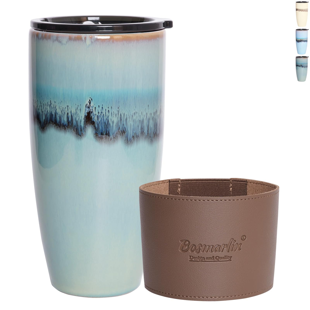 Bosmarlin Taza de cerámica Trave con tapa para viaje, ideal para café caliente.