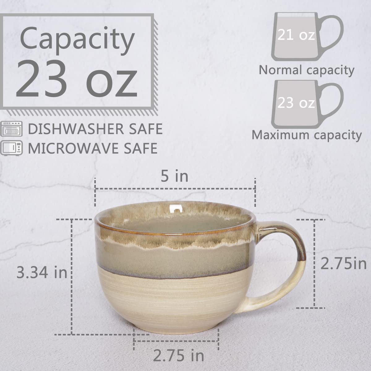 Bosmarlin taza con mango en forma de interrogación, agarre cómodo al beber.