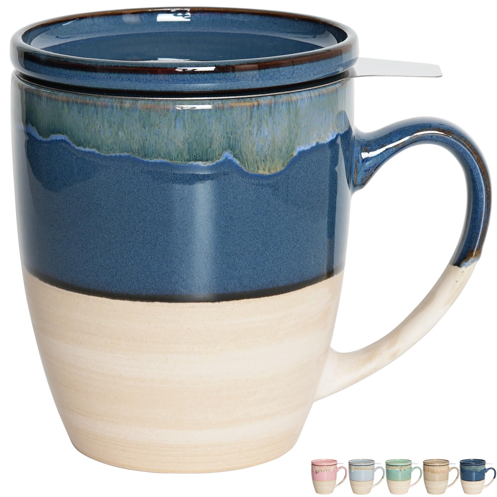 Bosmarlin taza de té cerámica con infusor y tapa, ideal para infusionar hierbas