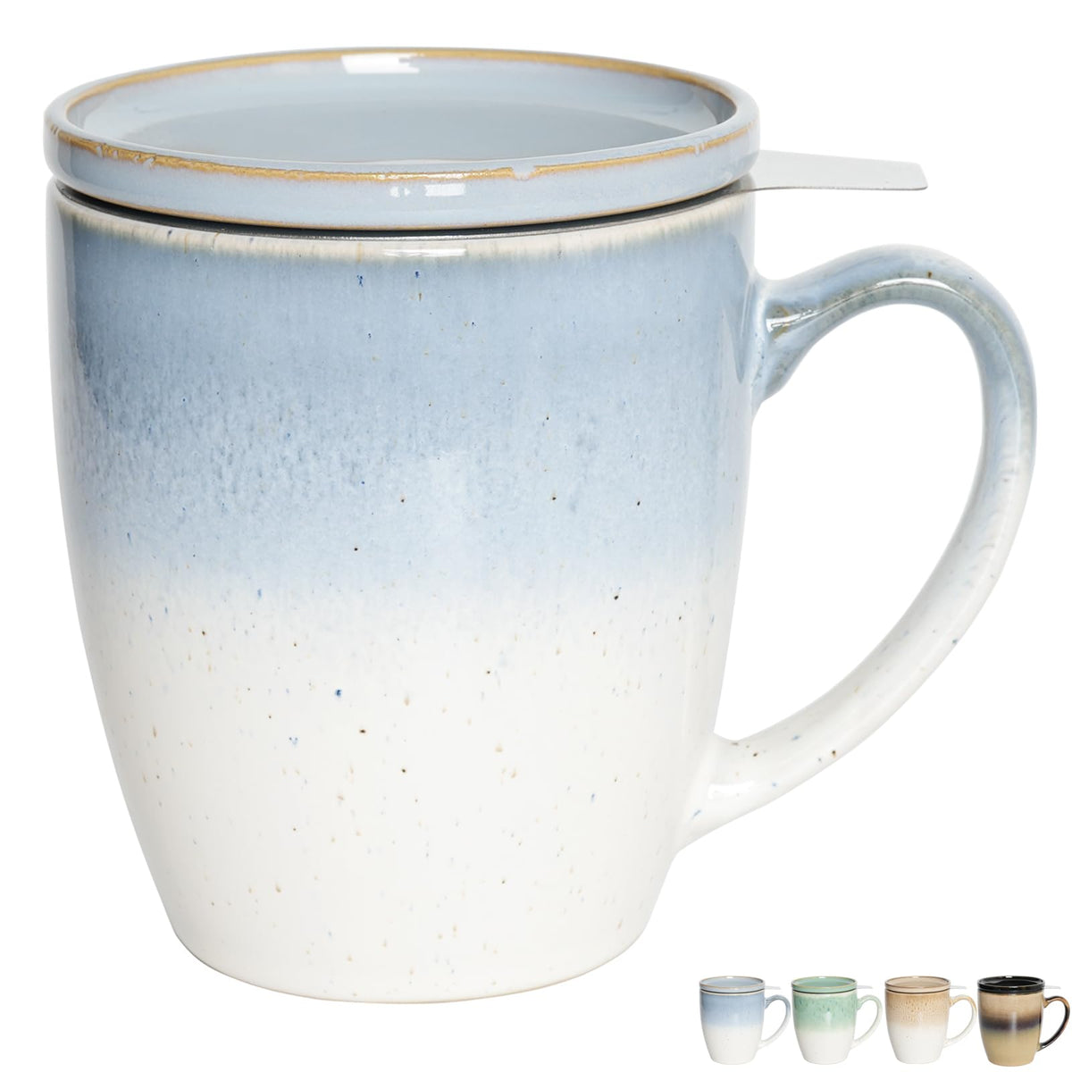 Bosmarlin Taza cerámica con infusor y tapa azul, infusionar té fácilmente.
