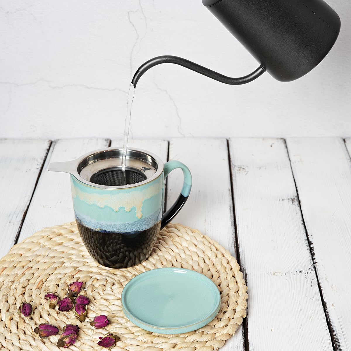 Bosmarlin Taza grafito con infusor y tapa, apta para microondas y lavavajillas.