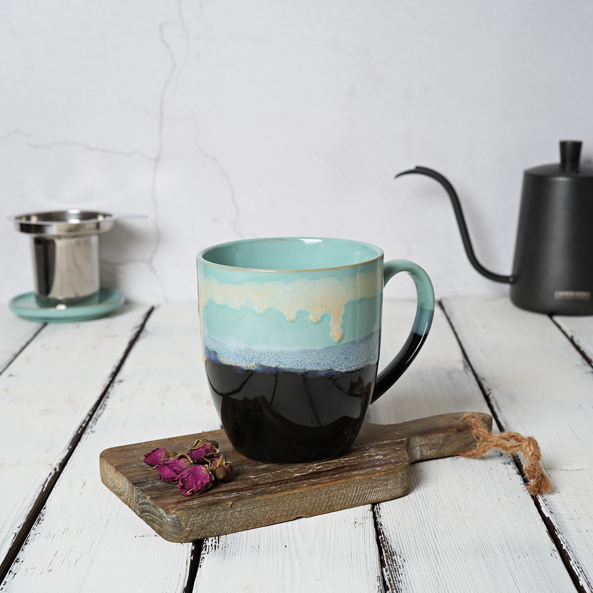 Bosmarlin Taza verde menta con infusor, práctica para rituales de té diarios.