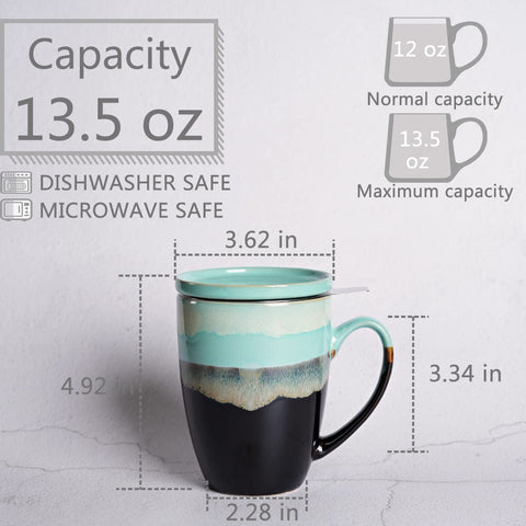 Taza Bosmarlin de cerámica con infusor y tapa, apta para lavavajillas y microondas