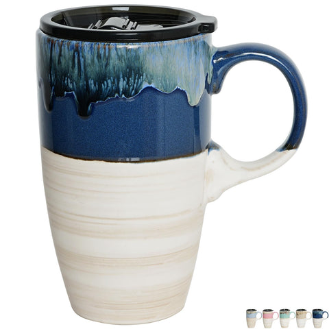 Bosmarlin taza de viaje cerámica con tapa, ideal para llevar café en ruta