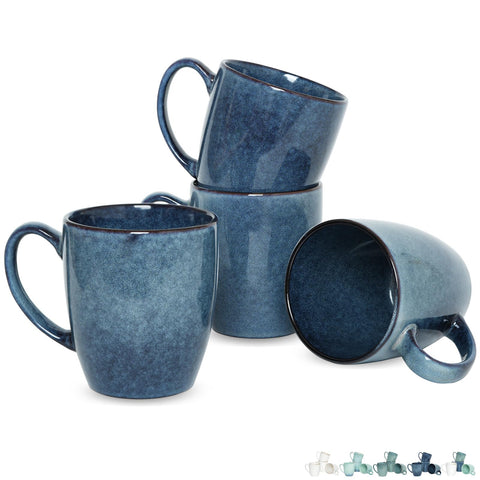 Bosmarlin tazas cerámica azul profundo, juego de cuatro, ideal para café matutino.