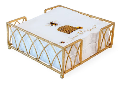 Porta-servilletas para mesas, buffets y barras, acabado dorado elegante.