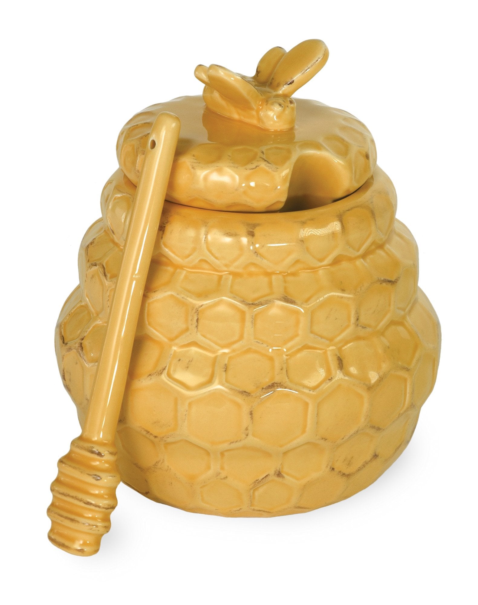 Tarro de miel estampado de Boston International con tapa, ideal para mesa y servicio.