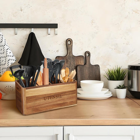 BOTOP organizador de cocina en acacia natural realza la encimera y mantiene utensilios al alcance