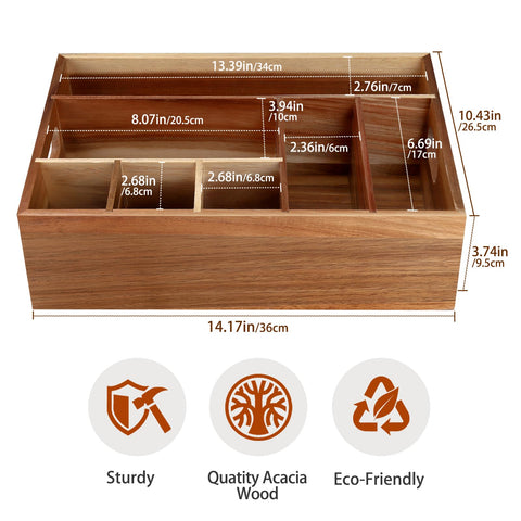 BOTOP organizador de cubiertos de acacia para encimeras limpias y ordenadas.