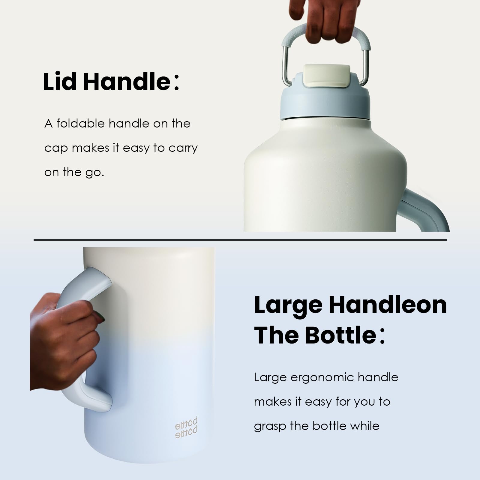 BOTTLE BOTTLE capacidad de 64 onzas con boca amplia.