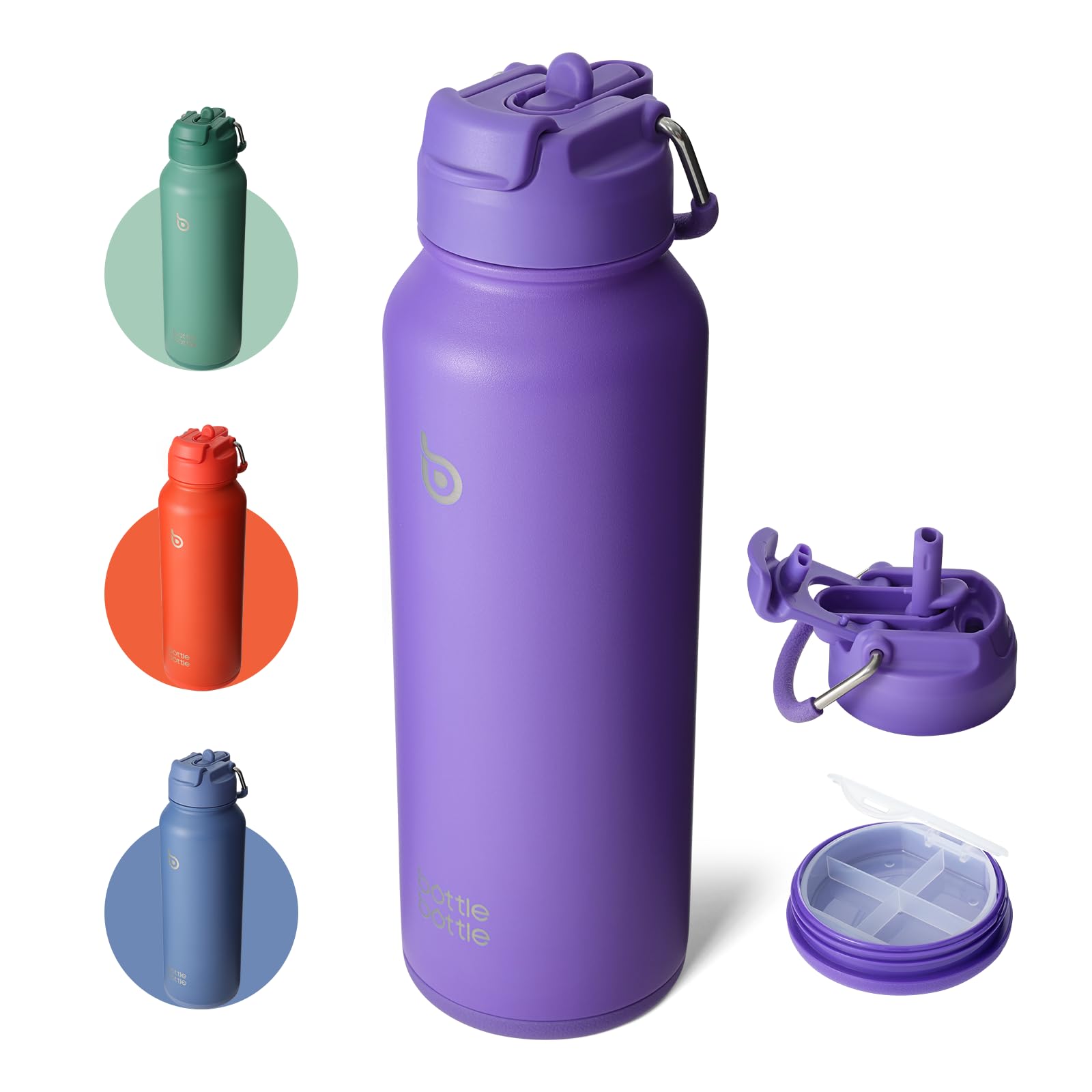 Botella BOTTLE BOTTLE con tapa doble uso para beber o verter fácilmente.