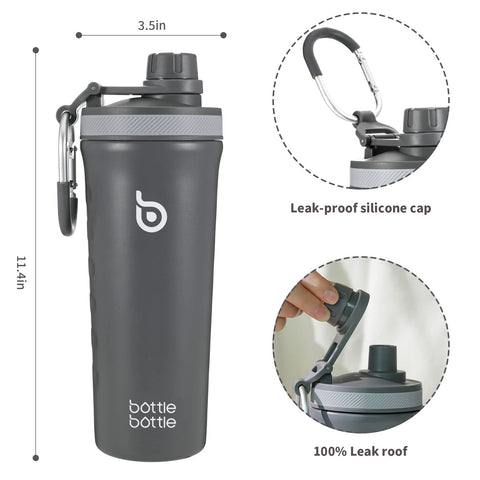 Batidor de alambre integrado en BOTTLE BOTTLE para mezclar proteínas sin grumos.