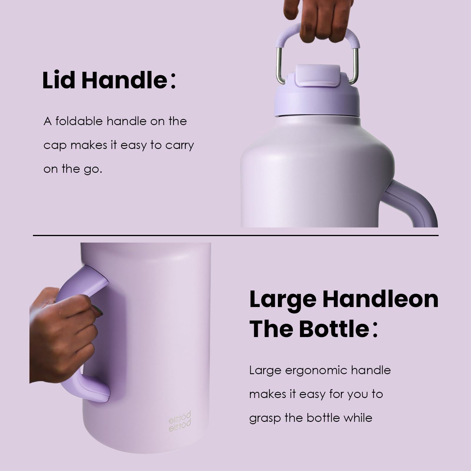 BOTTLE BOTTLE: capacidad de 64 onzas para múltiples sorbos sin recargas constantes.