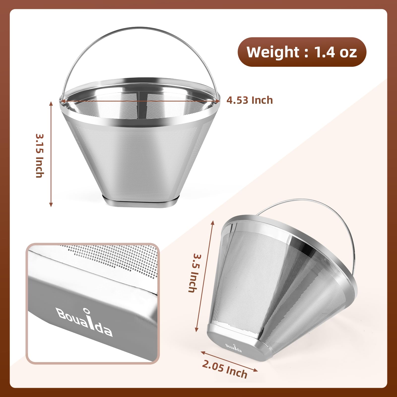 Bouaida filtro de cono 4, fácil limpieza gracias al mango.