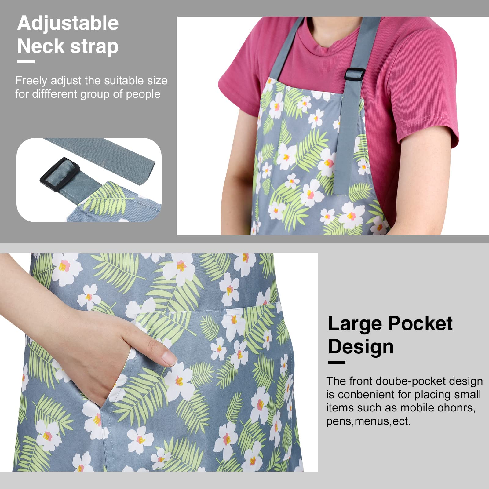 BOUMUSOE delantal floral duradero, ideal para uso diario en cocina y taller.