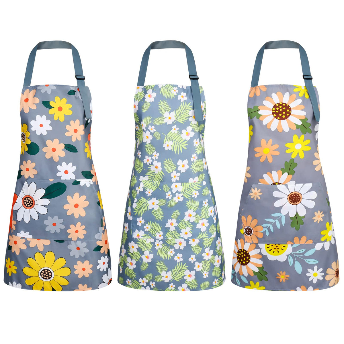 BOUMUSOE delantal floral tres-pack con bolsillo para cocinar en casa.