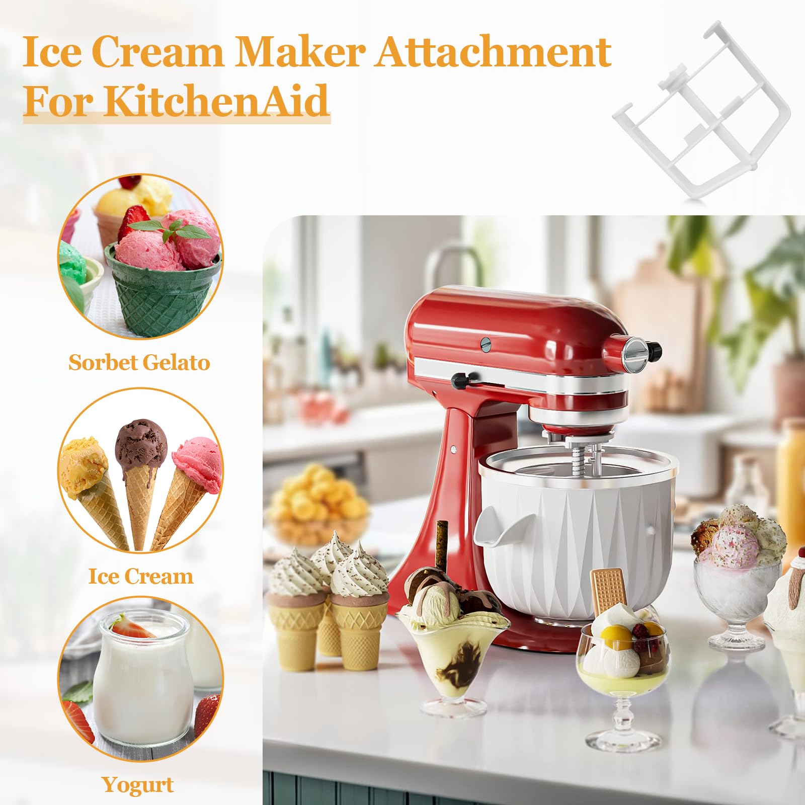 BOUYAO accesorio-compatibilidad-kitchenaid-helado, funciona con varios modelos para mayor versatilidad.