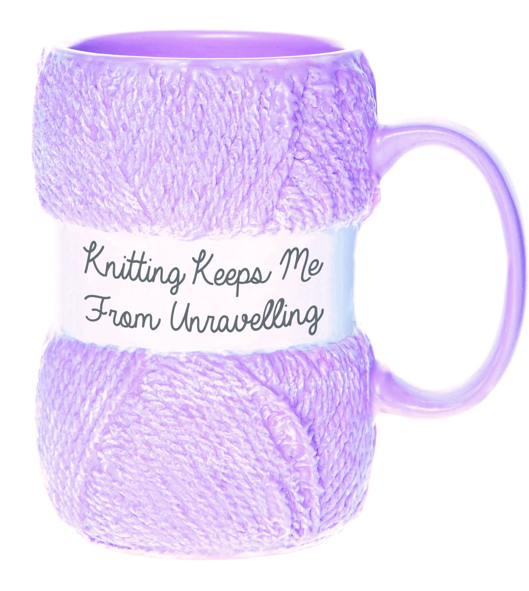 Taza Boxer Gifts con detalle de lana realista, ideal para amantes del tejido.