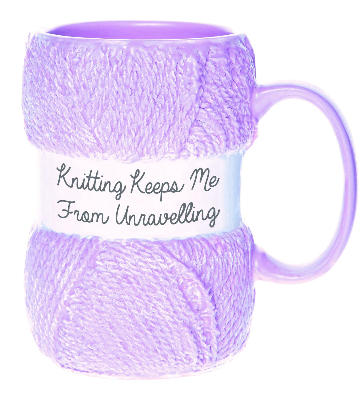 Taza Boxer Gifts con detalle de lana realista, ideal para amantes del tejido.