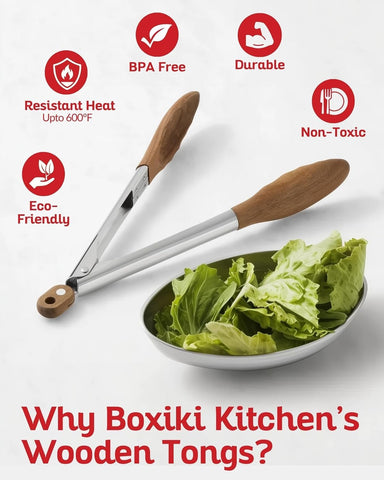 Boxiki Kitchen pinzas con mango de acero inoxidable para un agarre firme.