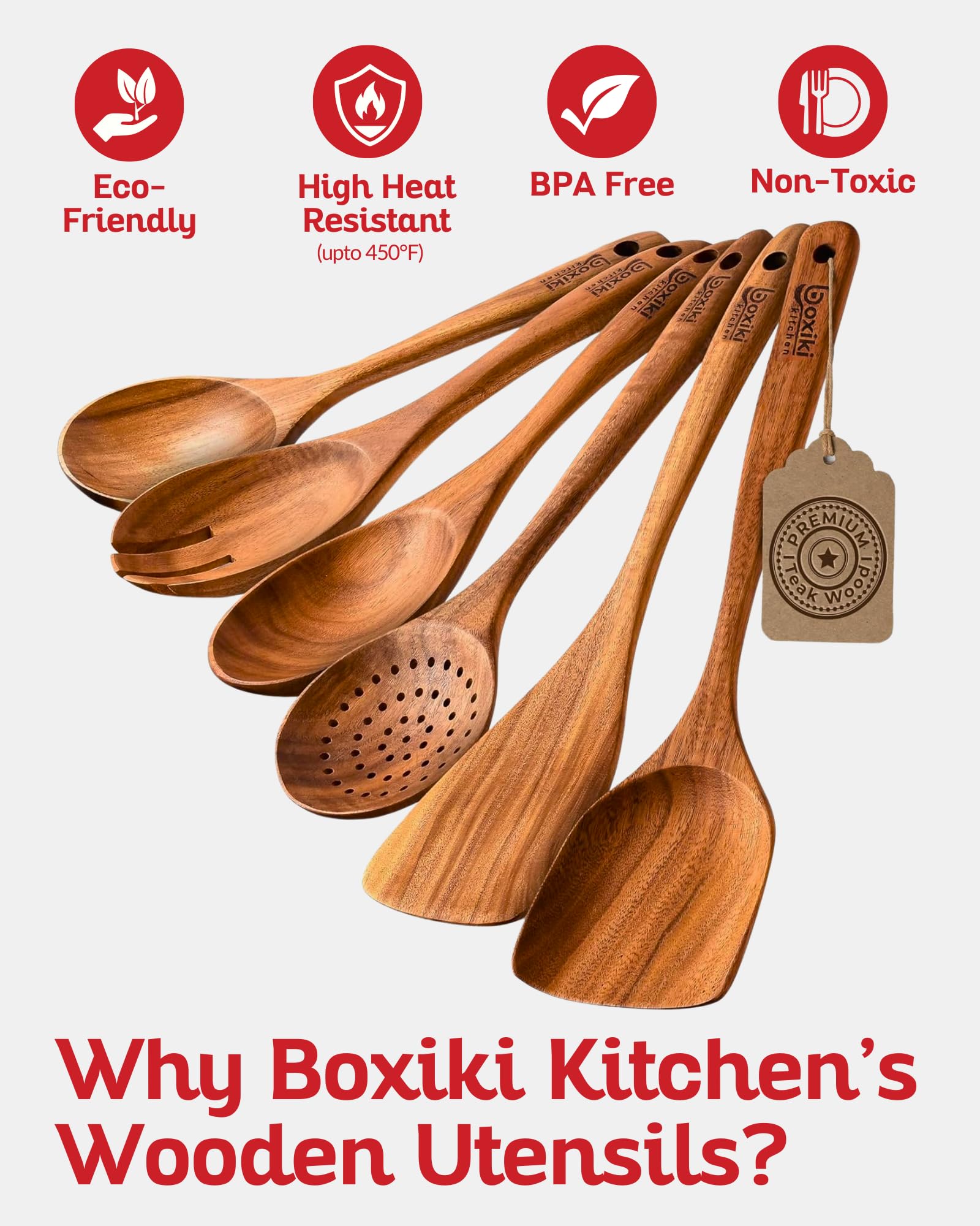 Boxiki Kitchen cuchara servir de teca, diseño elegante para servir en mesa.