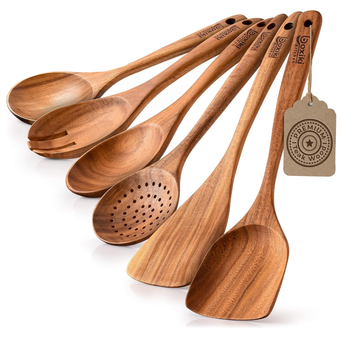 Boxiki Kitchen espátula plana de teca, protege sartenes antiadherentes.