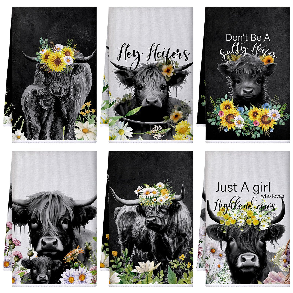 Toallas Boyiee de vacas tierras altas con diseño pajaro azul, absorbentes y suaves para la cocina.