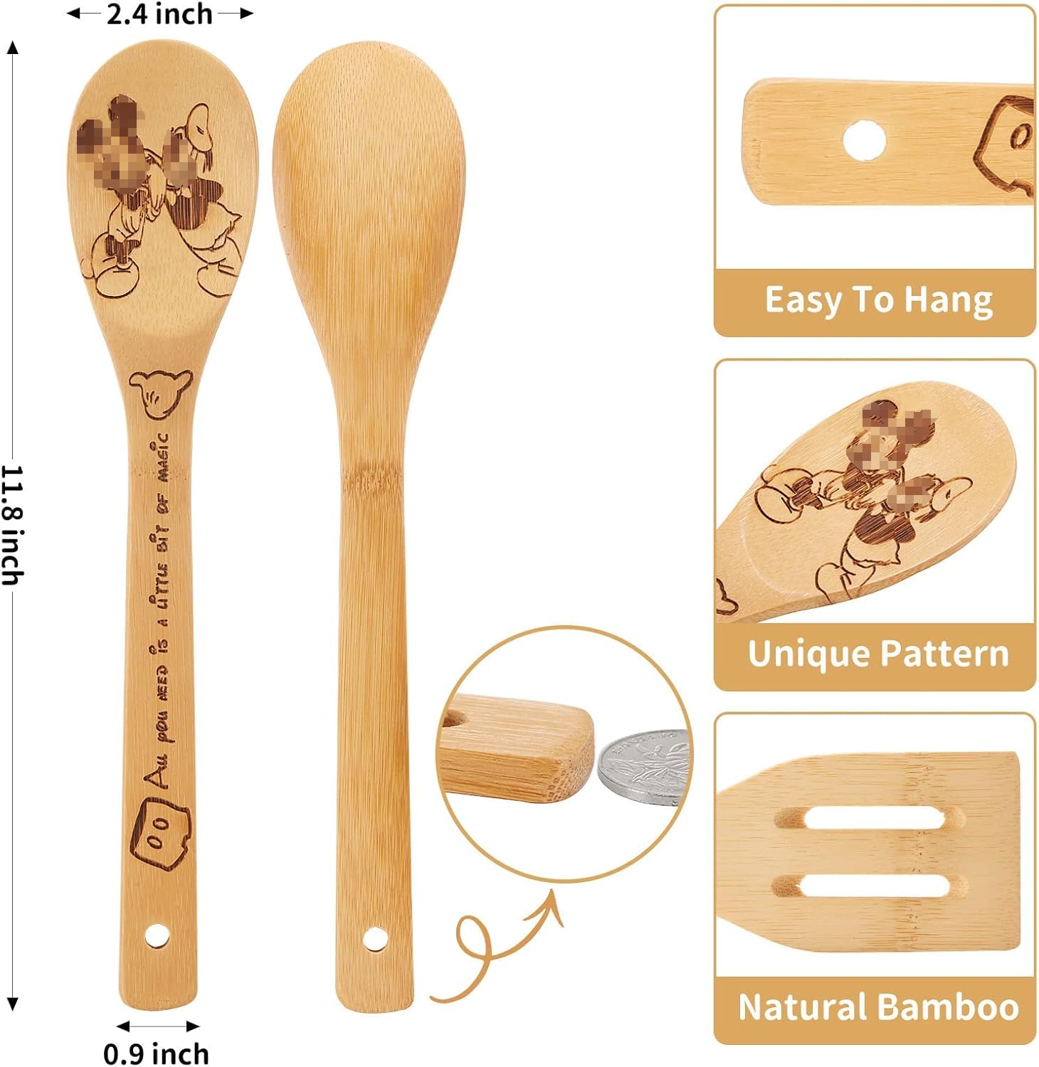 BOZICRE cucharas de madera, diseño ergonómico para voltear alimentos con precisión.